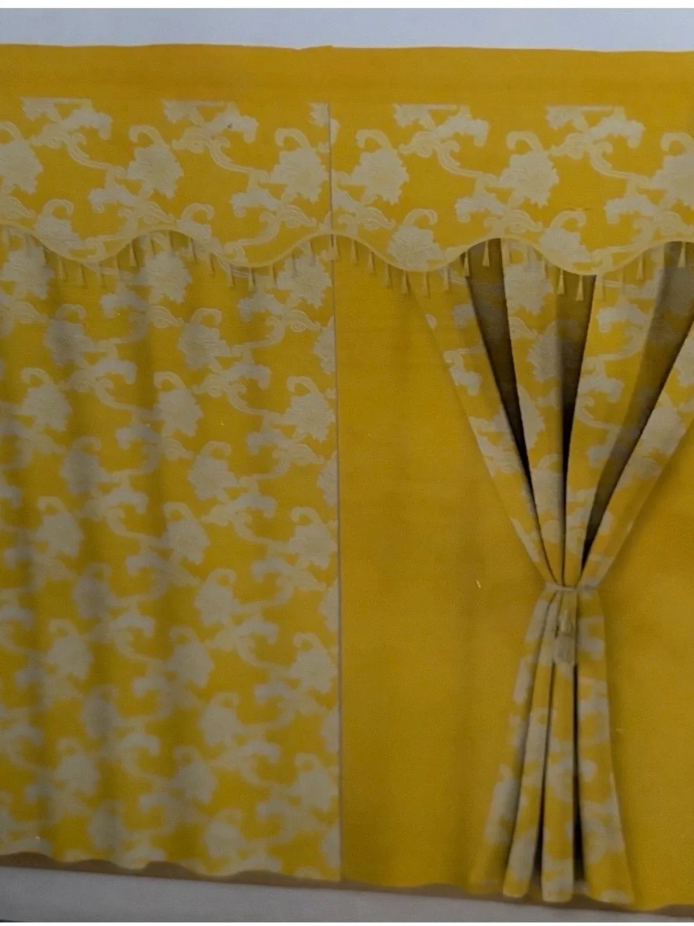 Yellow Floral Window Valance and Curtain Set
